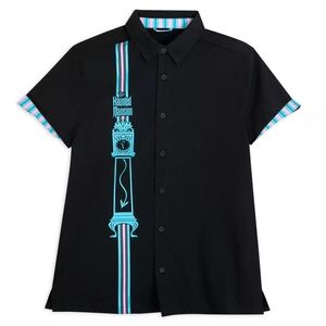 Disney's Haunted Mansion Glow in the Dark 13 Hour Clock Button Down Camp Shirt